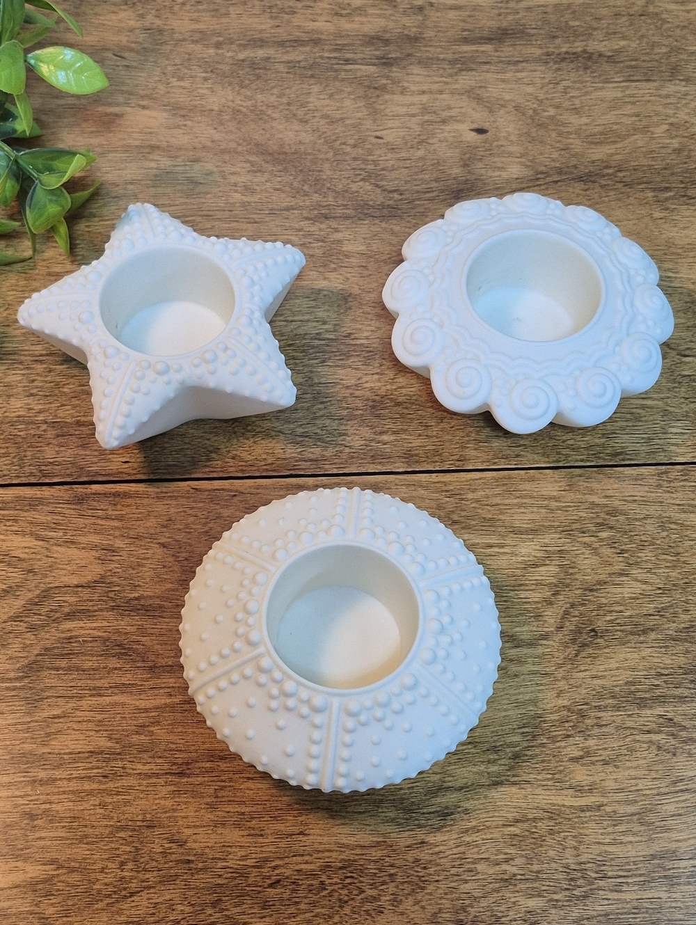 PARTYLITE 'Sea Drifters' White Bisque Porcelain Tealight Candleholders Set of 3